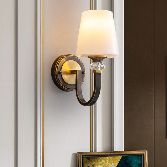 Curved Copper Crystal Glass Shade 1-Light Wall Sconce Lamp