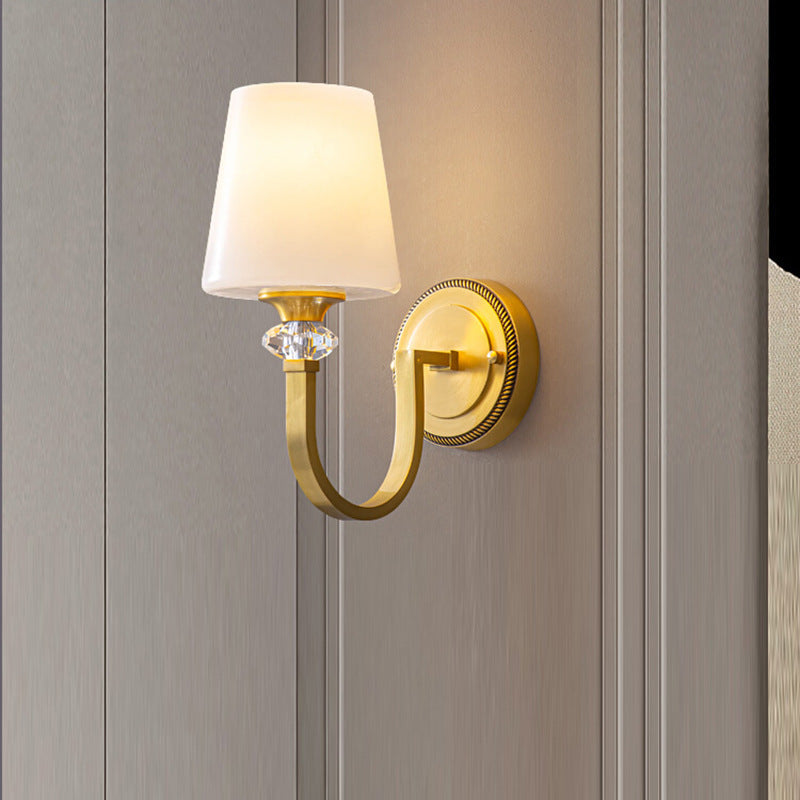 Curved Copper Crystal Glass Shade 1-Light Wall Sconce Lamp