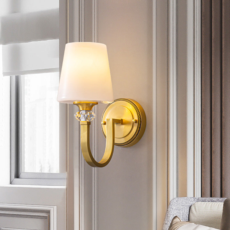 Curved Copper Crystal Glass Shade 1-Light Wall Sconce Lamp