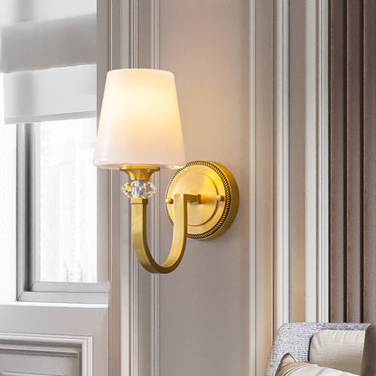 Curved Copper Crystal Glass Shade 1-Light Wall Sconce Lamp