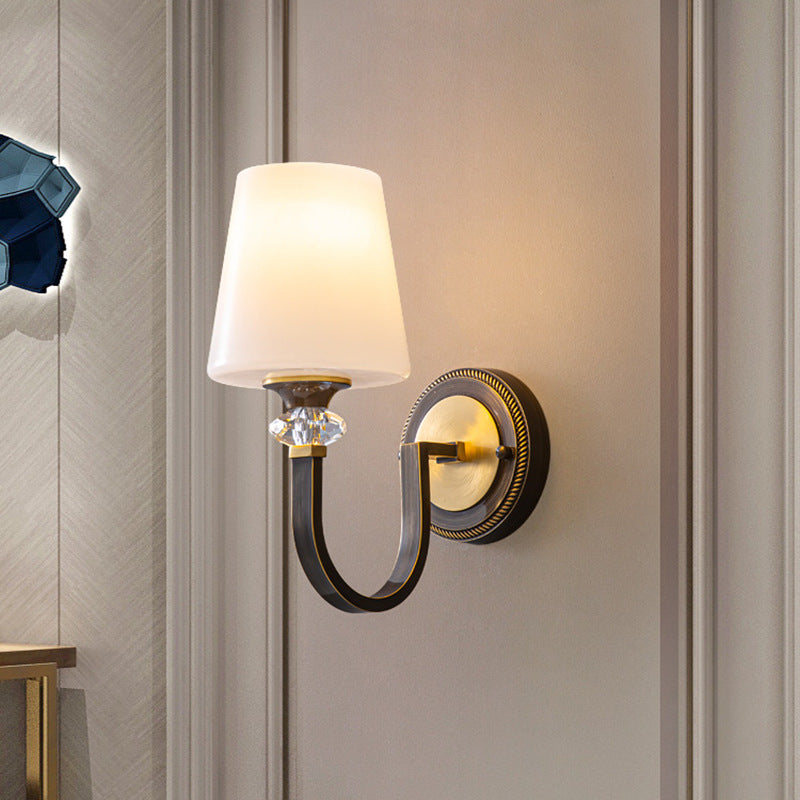 Curved Copper Crystal Glass Shade 1-Light Wall Sconce Lamp