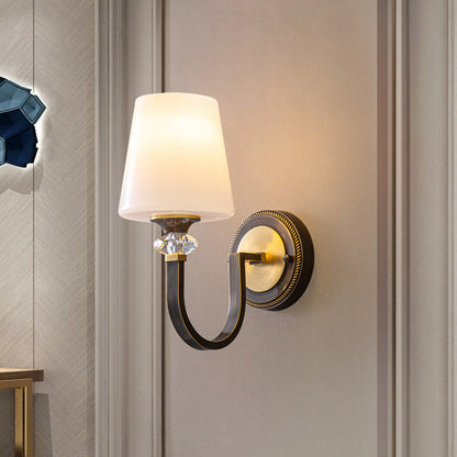 Curved Copper Crystal Glass Shade 1-Light Wall Sconce Lamp