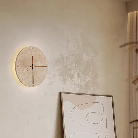 Round Yellow Travertine Wooden Slat LED Wall Sconce Lamp