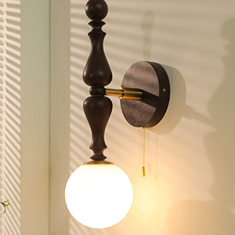 Cylinder Wood Aluminum Frame Glass 1-Light Wall Sconce Lamp