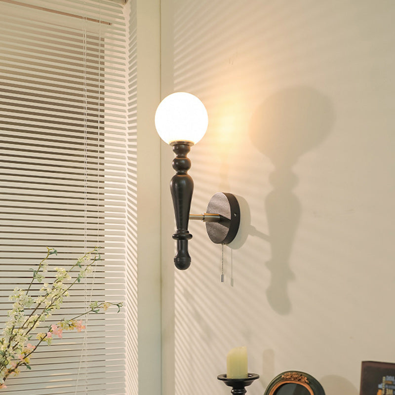 Cylinder Wood Aluminum Frame Glass 1-Light Wall Sconce Lamp