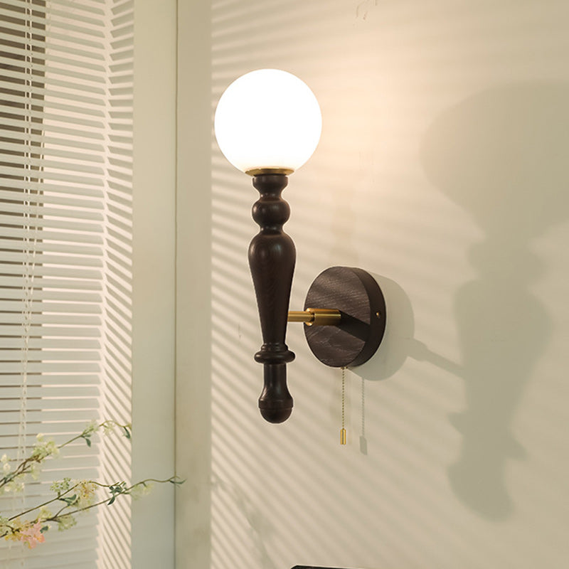 Cylinder Wood Aluminum Frame Glass 1-Light Wall Sconce Lamp