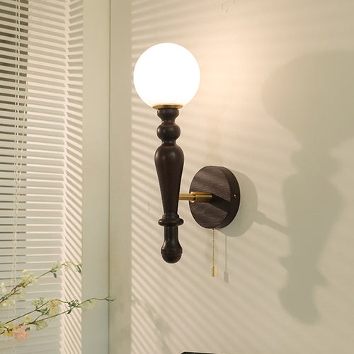 Cylinder Wood Aluminum Frame Glass 1-Light Wall Sconce Lamp
