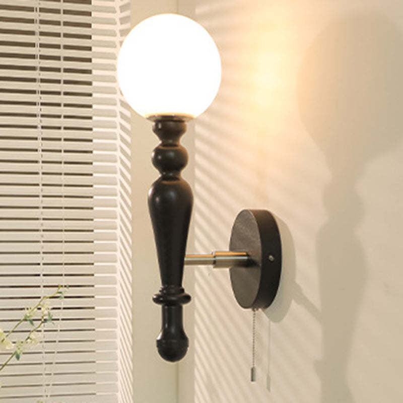 Cylinder Wood Aluminum Frame Glass 1-Light Wall Sconce Lamp