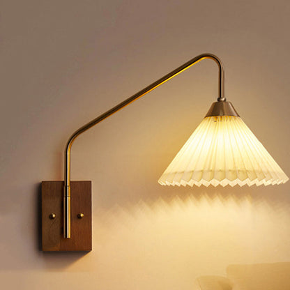 Japanese Fabric Shade Wood Iron 1-Light Wall Sconce Lamp