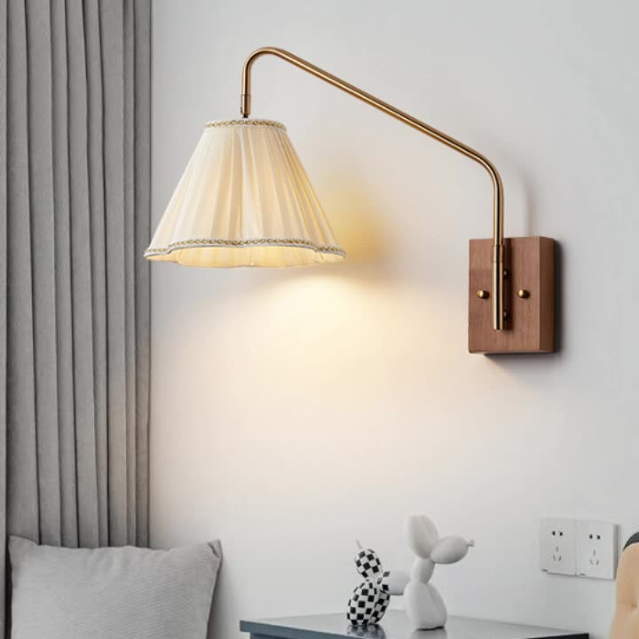 Japanese Fabric Shade Wood Iron 1-Light Wall Sconce Lamp
