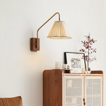 Japanese Fabric Shade Wood Iron 1-Light Wall Sconce Lamp