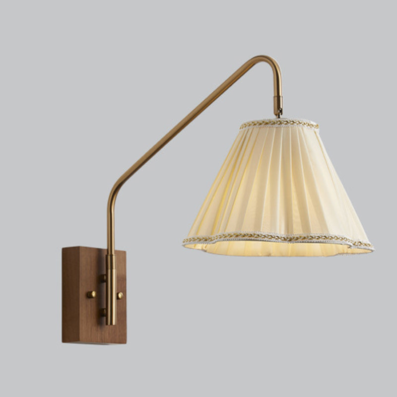 Japanese Fabric Shade Wood Iron 1-Light Wall Sconce Lamp
