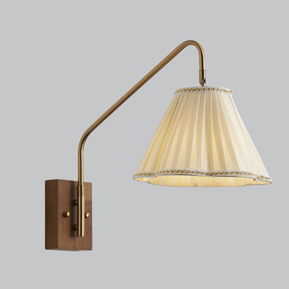 Japanese Fabric Shade Wood Iron 1-Light Wall Sconce Lamp