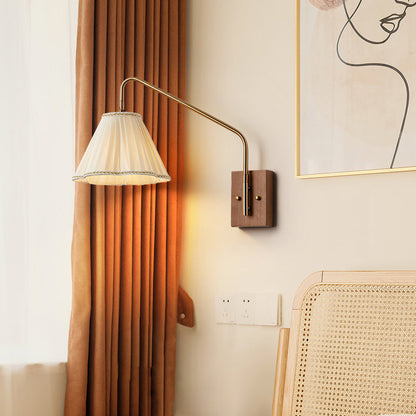 Japanese Fabric Shade Wood Iron 1-Light Wall Sconce Lamp