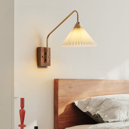 Japanese Fabric Shade Wood Iron 1-Light Wall Sconce Lamp