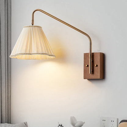 Japanese Fabric Shade Wood Iron 1-Light Wall Sconce Lamp
