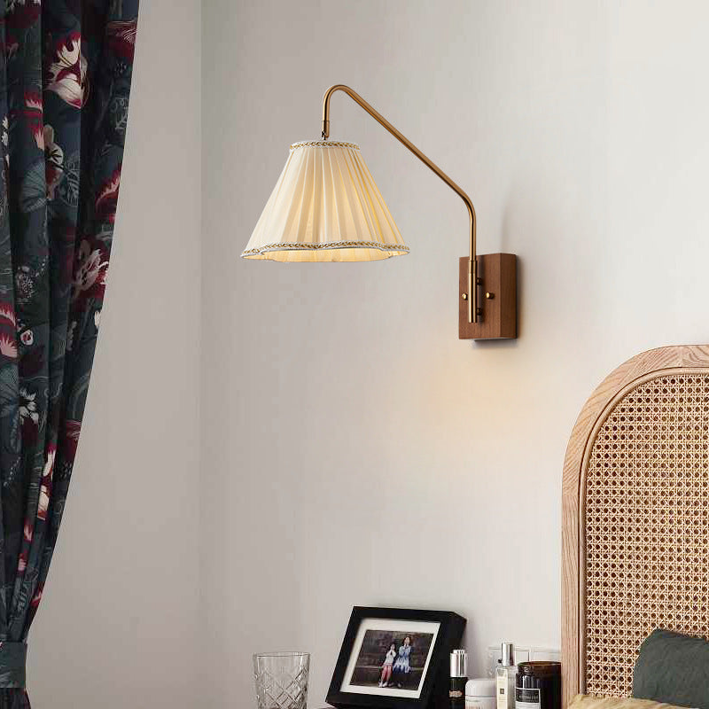 Japanese Fabric Shade Wood Iron 1-Light Wall Sconce Lamp