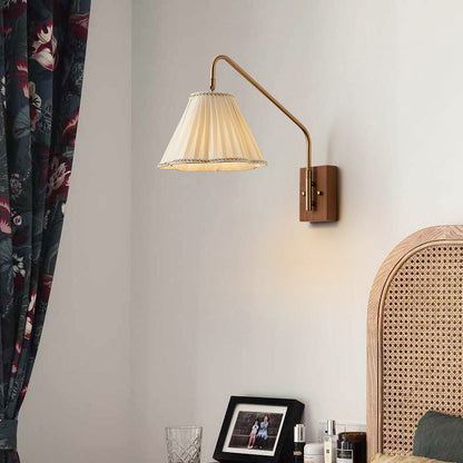 Japanese Fabric Shade Wood Iron 1-Light Wall Sconce Lamp