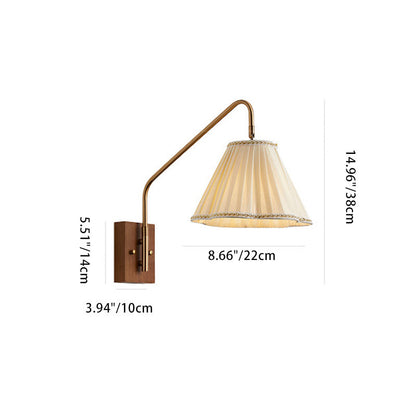 Japanese Fabric Shade Wood Iron 1-Light Wall Sconce Lamp