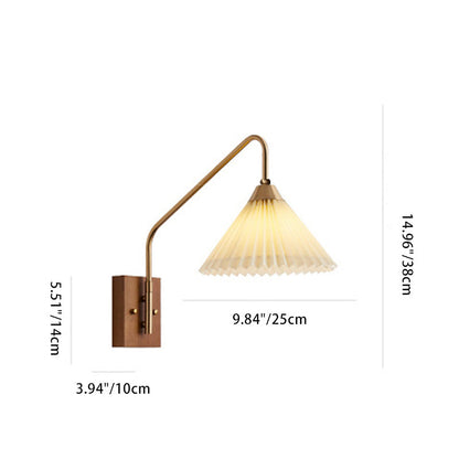 Japanese Fabric Shade Wood Iron 1-Light Wall Sconce Lamp