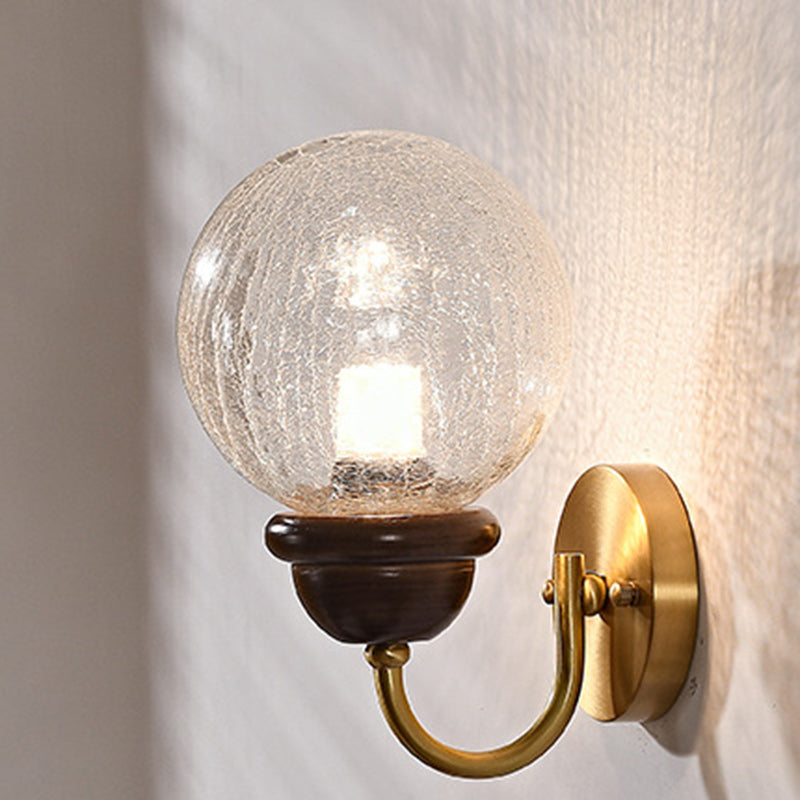 Curved Wood Frame Glass Shade 1-Light Wall Sconce Lamp