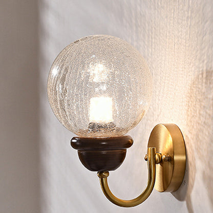 Curved Wood Frame Glass Shade 1-Light Wall Sconce Lamp