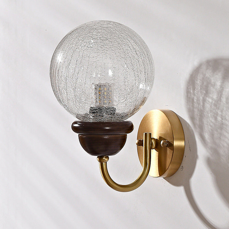 Curved Wood Frame Glass Shade 1-Light Wall Sconce Lamp