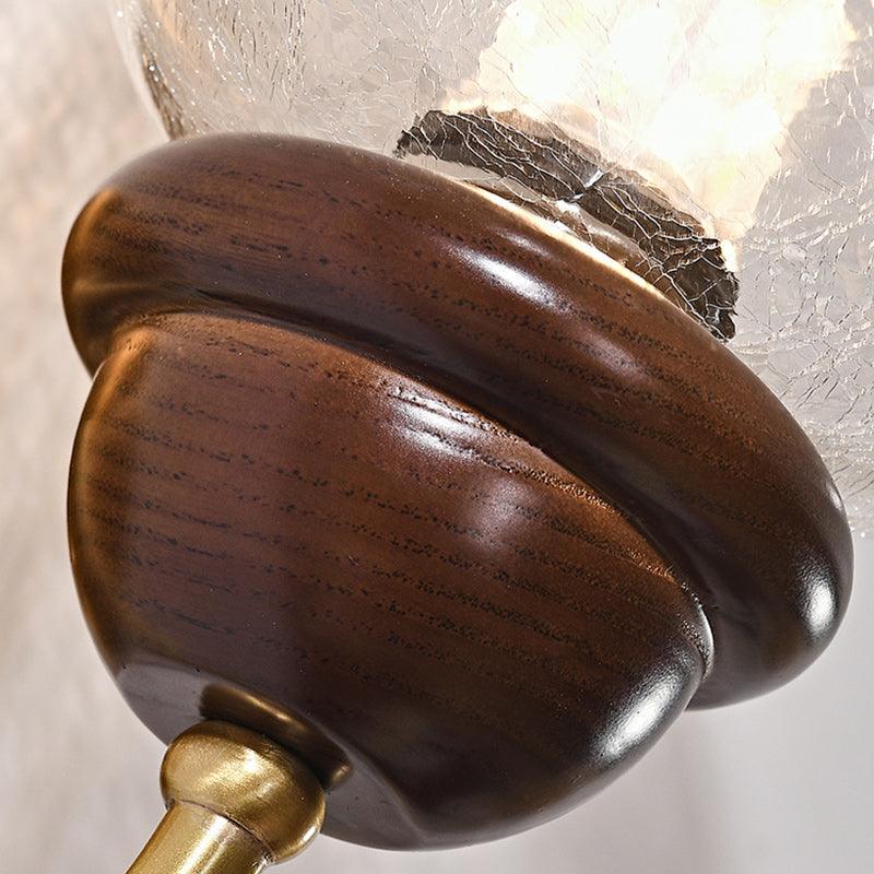 Curved Wood Frame Glass Shade 1-Light Wall Sconce Lamp