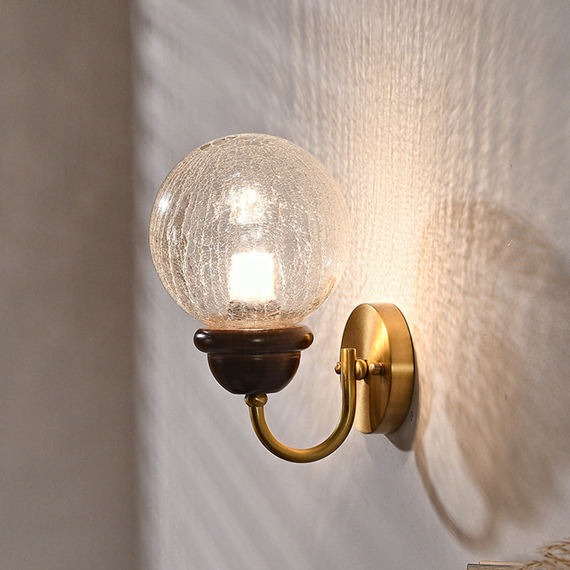 Curved Wood Frame Glass Shade 1-Light Wall Sconce Lamp