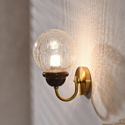 Curved Wood Frame Glass Shade 1-Light Wall Sconce Lamp