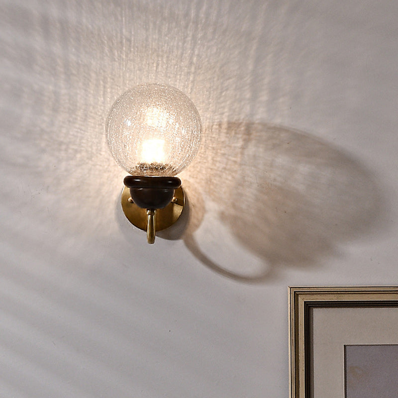 Curved Wood Frame Glass Shade 1-Light Wall Sconce Lamp