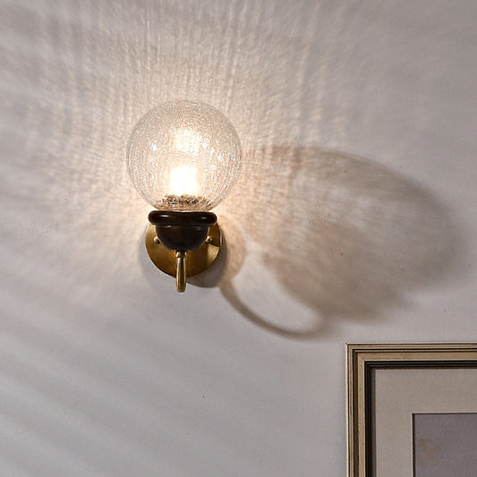 Curved Wood Frame Glass Shade 1-Light Wall Sconce Lamp