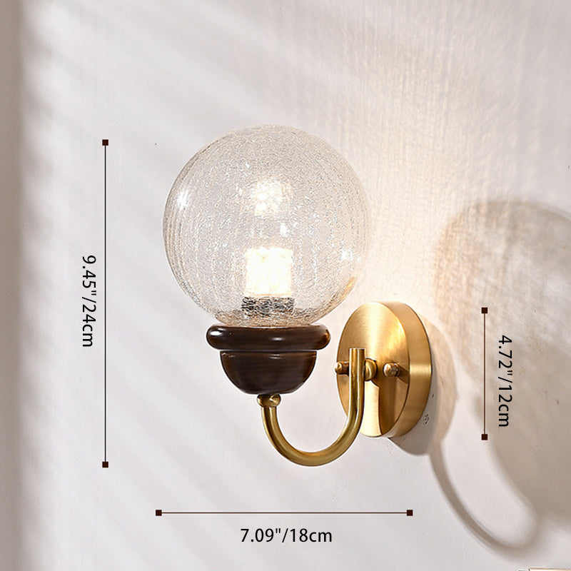 Curved Wood Frame Glass Shade 1-Light Wall Sconce Lamp
