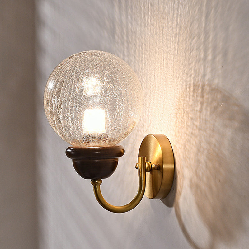 Curved Wood Frame Glass Shade 1-Light Wall Sconce Lamp