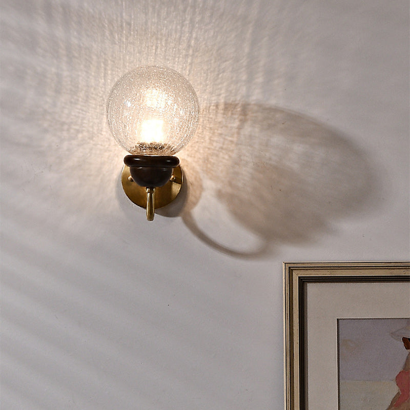 Curved Wood Frame Glass Shade 1-Light Wall Sconce Lamp