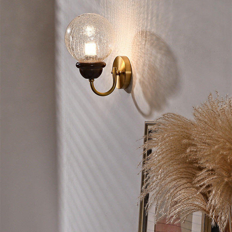 Curved Wood Frame Glass Shade 1-Light Wall Sconce Lamp