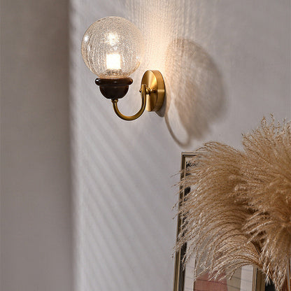 Curved Wood Frame Glass Shade 1-Light Wall Sconce Lamp