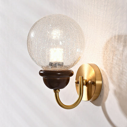 Curved Wood Frame Glass Shade 1-Light Wall Sconce Lamp