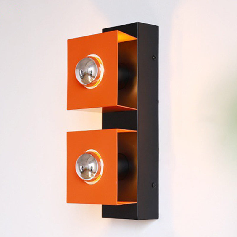 Retro Square Rectangle Iron Shade 2-Light Wall Sconce Lamp