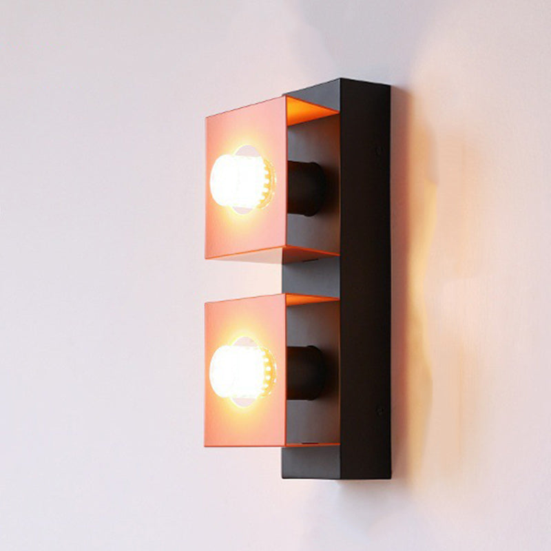 Retro Square Rectangle Iron Shade 2-Light Wall Sconce Lamp