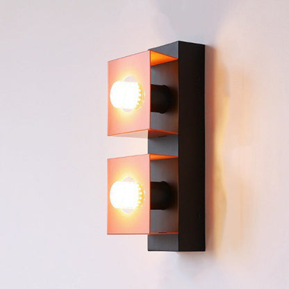 Retro Square Rectangle Iron Shade 2-Light Wall Sconce Lamp