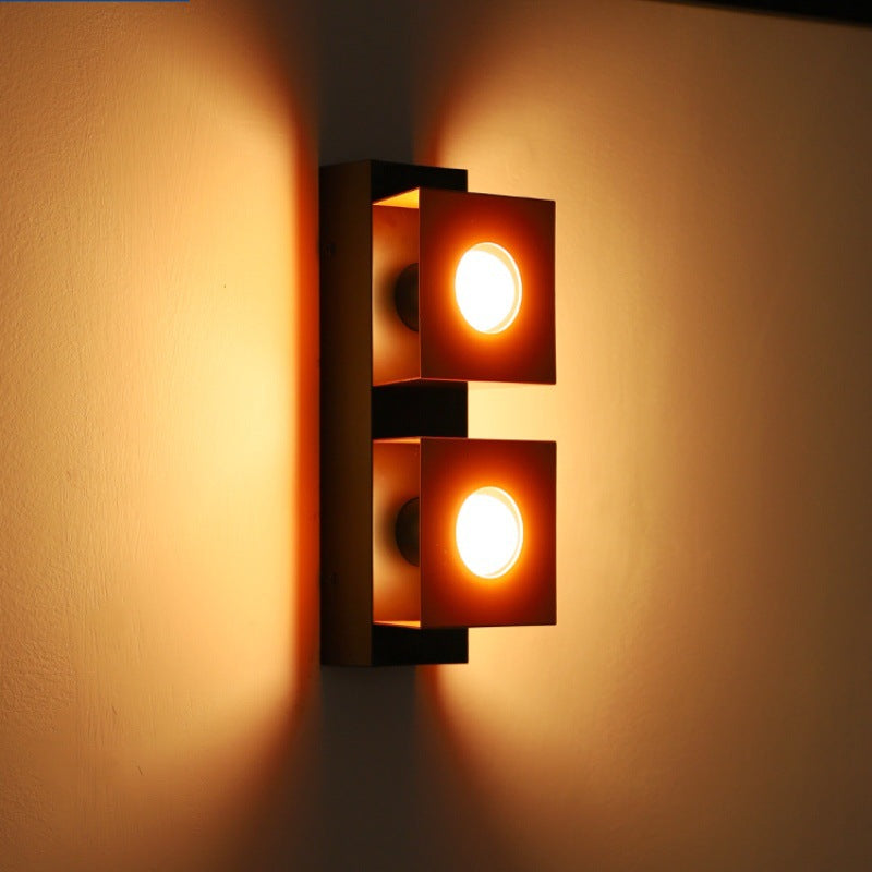 Retro Square Rectangle Iron Shade 2-Light Wall Sconce Lamp