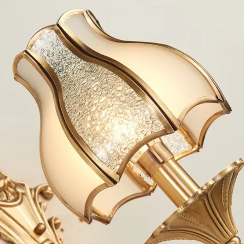 Curved Brass Frame Glass Shade 1/2 Light Wall Sconce Lamp