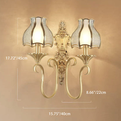 Curved Brass Frame Glass Shade 1/2 Light Wall Sconce Lamp