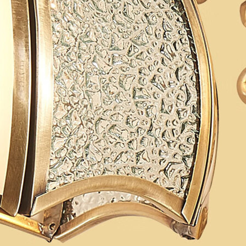 Curved Brass Frame Glass Shade 1/2 Light Wall Sconce Lamp