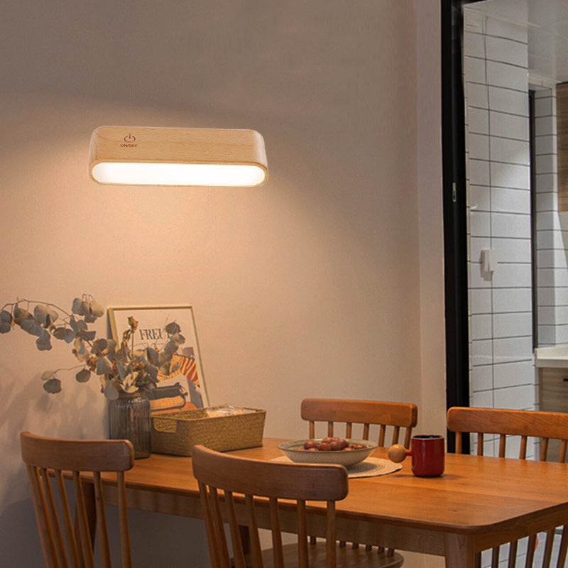 Minimalist Magnetic Rectangular Wood LED Wall Sconce Lamp