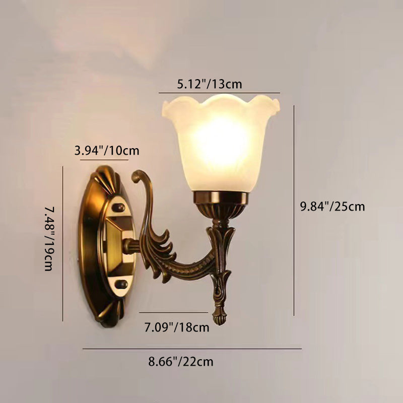 Carved Flower Hardware Glass 1-Light Wall Sconce Lamp