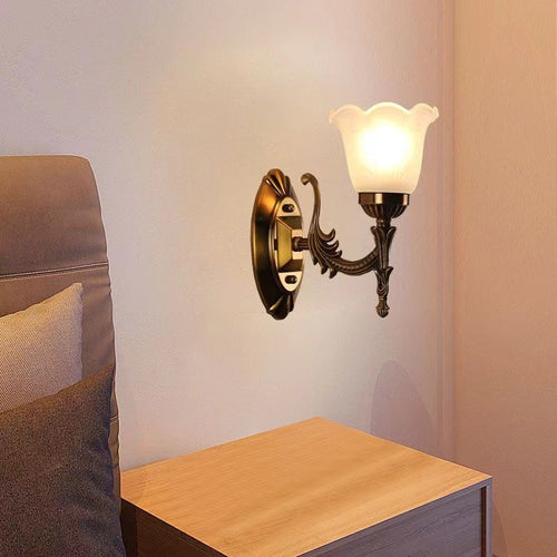 Carved Flower Hardware Glass 1-Light Wall Sconce Lamp