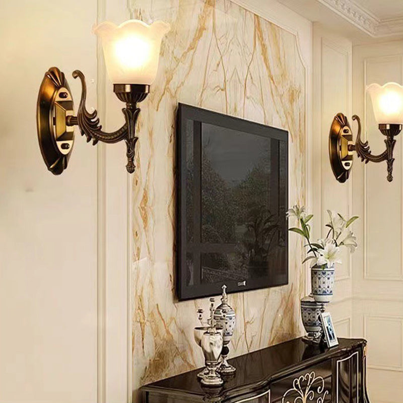 Carved Flower Hardware Glass 1-Light Wall Sconce Lamp