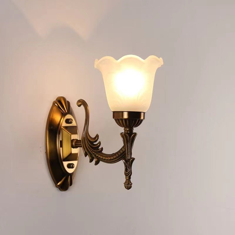 Carved Flower Hardware Glass 1-Light Wall Sconce Lamp